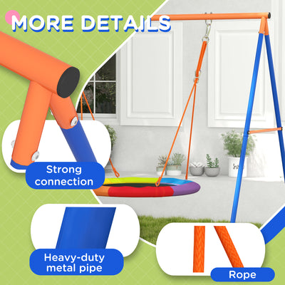 Outsunny Metal Kids Swing Set Nest Swing Seat with A-Frame Structure for Outdoor Use - Multicoloured 