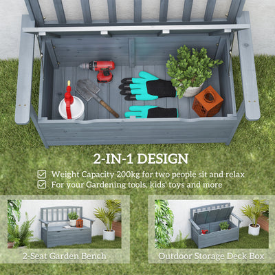 Outsunny Two-Seater Garden Storage Bench - Grey 