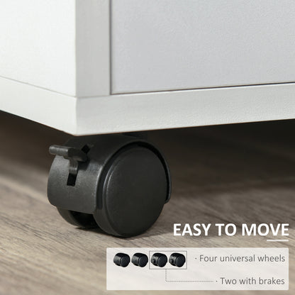 HOMCOM Multi-Storage Printer Stand Unit Office Desk Side Mobile Storage w/ Wheels Modern Style 60L x 50W x 65.5H cm - White 
