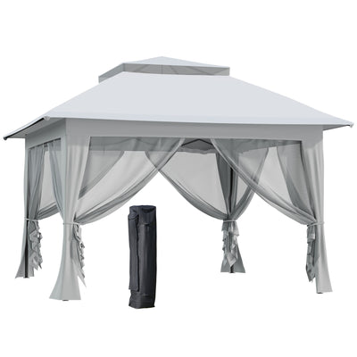 Outsunny 3.6 x 3.6 m Pop up Gazebo with Netting, Height Adjustable Party Tent Instant Canopy Sun Shade Shelter, Grey 