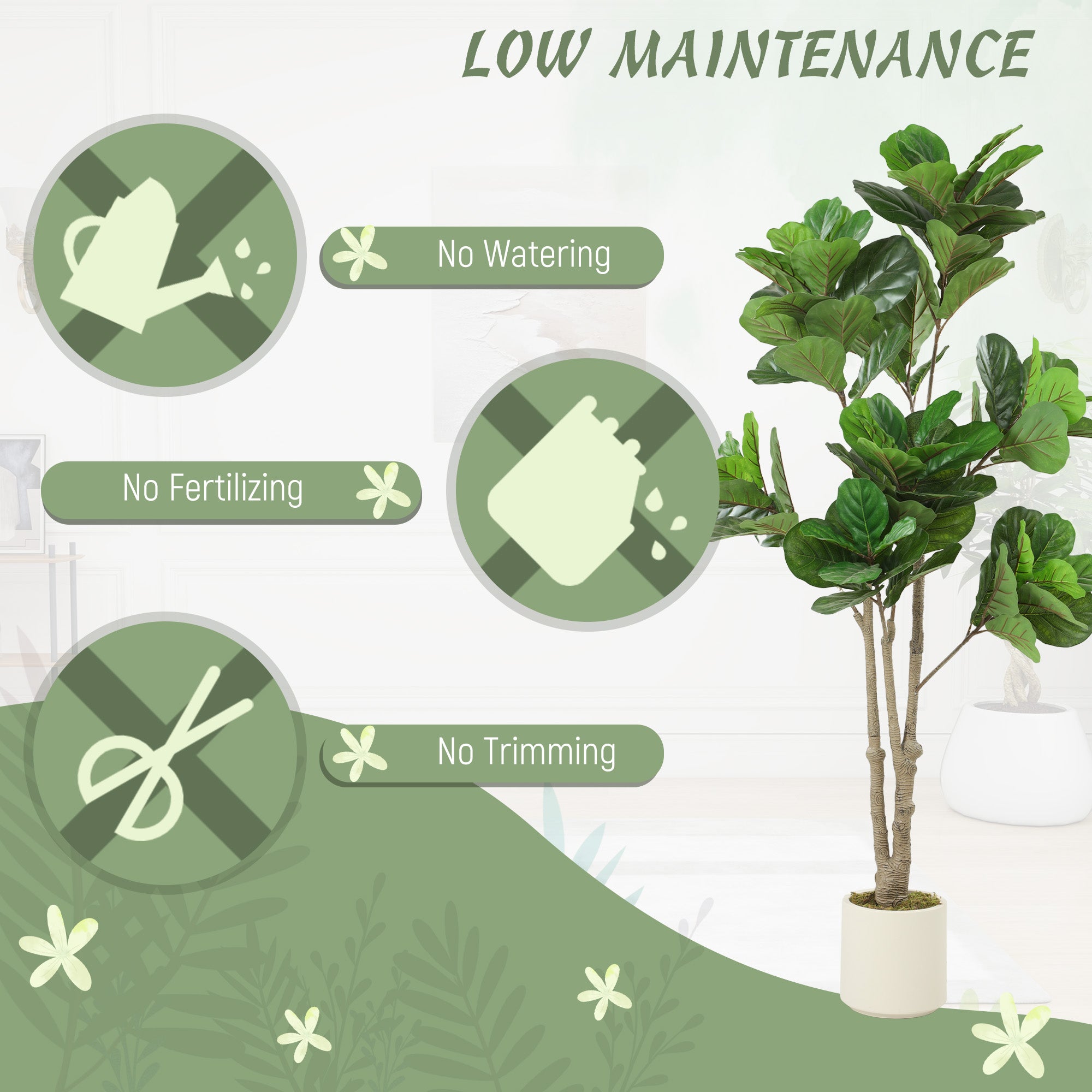 HOMCOM 180cm Artificial Fiddle Leaf Fig Tree - Green 