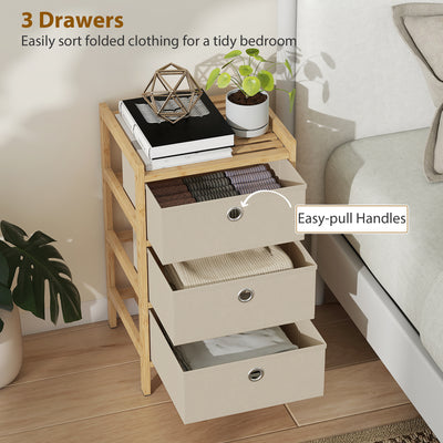 HOMCOM Chest of Drawers, 3 Fabric Drawers Narrow Dresser with Bamboo Frame, Cream White 