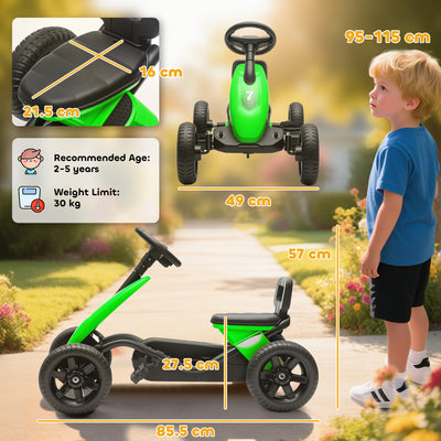 AIYAPLAY Pedal Go Kart for Kids 2-5 Years, with Silent EVA Wheels, Metal Frame, Green 