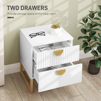 HOMCOM Elegant Two-Drawer Bedside Table - White 