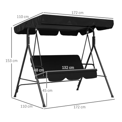 Outsunny Three-Seater Garden Swing Chair, with Adjustable Canopy - Black 