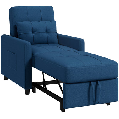 HOMCOM Linen-Look Single Chair Bed - Blue 