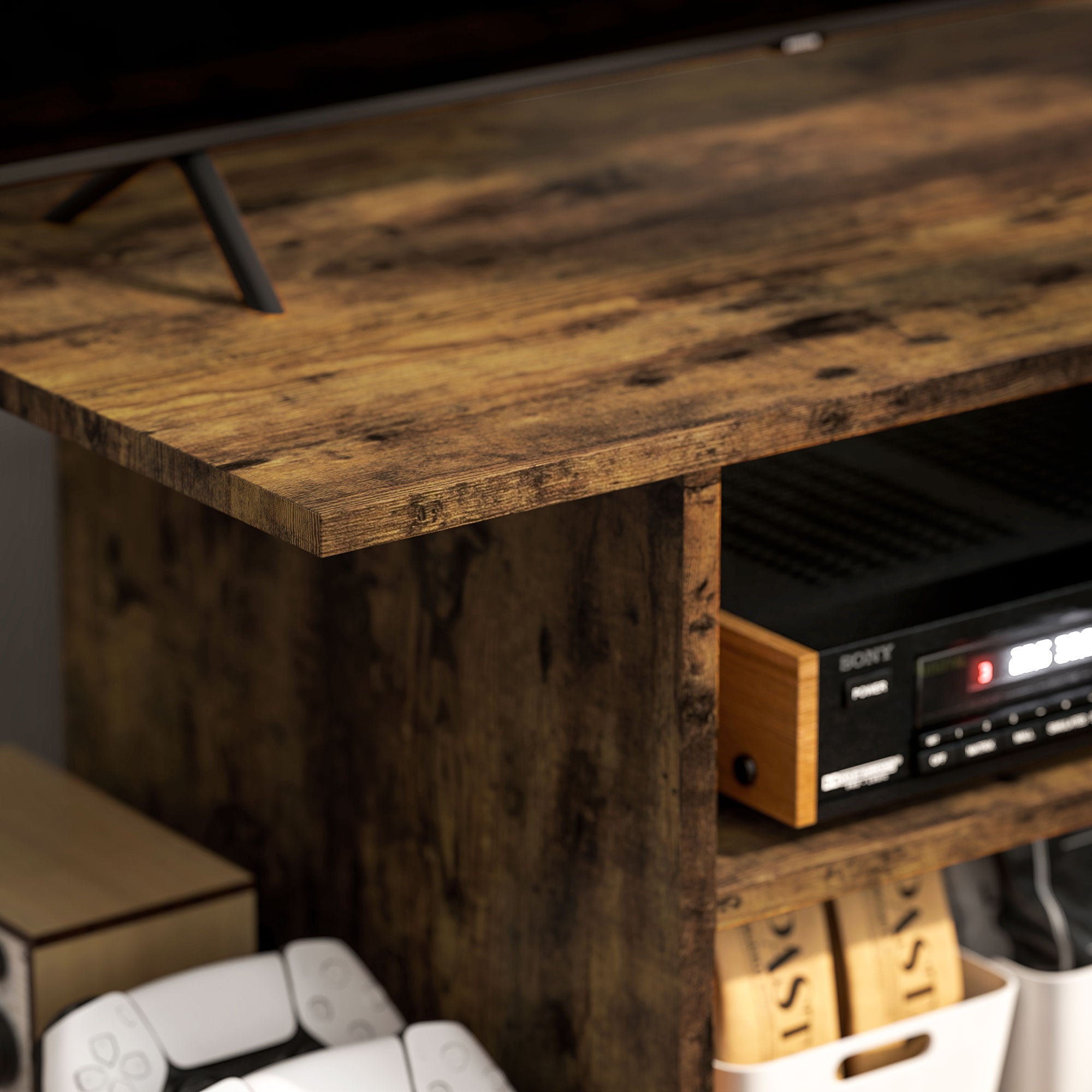 HOMCOM Modern TV Cabinet Stand Storage Shelves Table Mobile Bedroom Furniture Bookshelf Bookcase Rustic Brown 