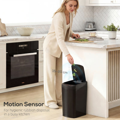 HOMCOM 12L Sensor Bin, Automatic Touchless Motion Sensor Kitchen Bin with Fingerprint Resistant Stainless Steel, Black 