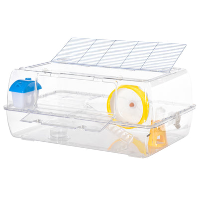 PawHut Hamster Cage, 2 Tier Gerbil Cage with Running Wheel, Water Bottle, Dish 