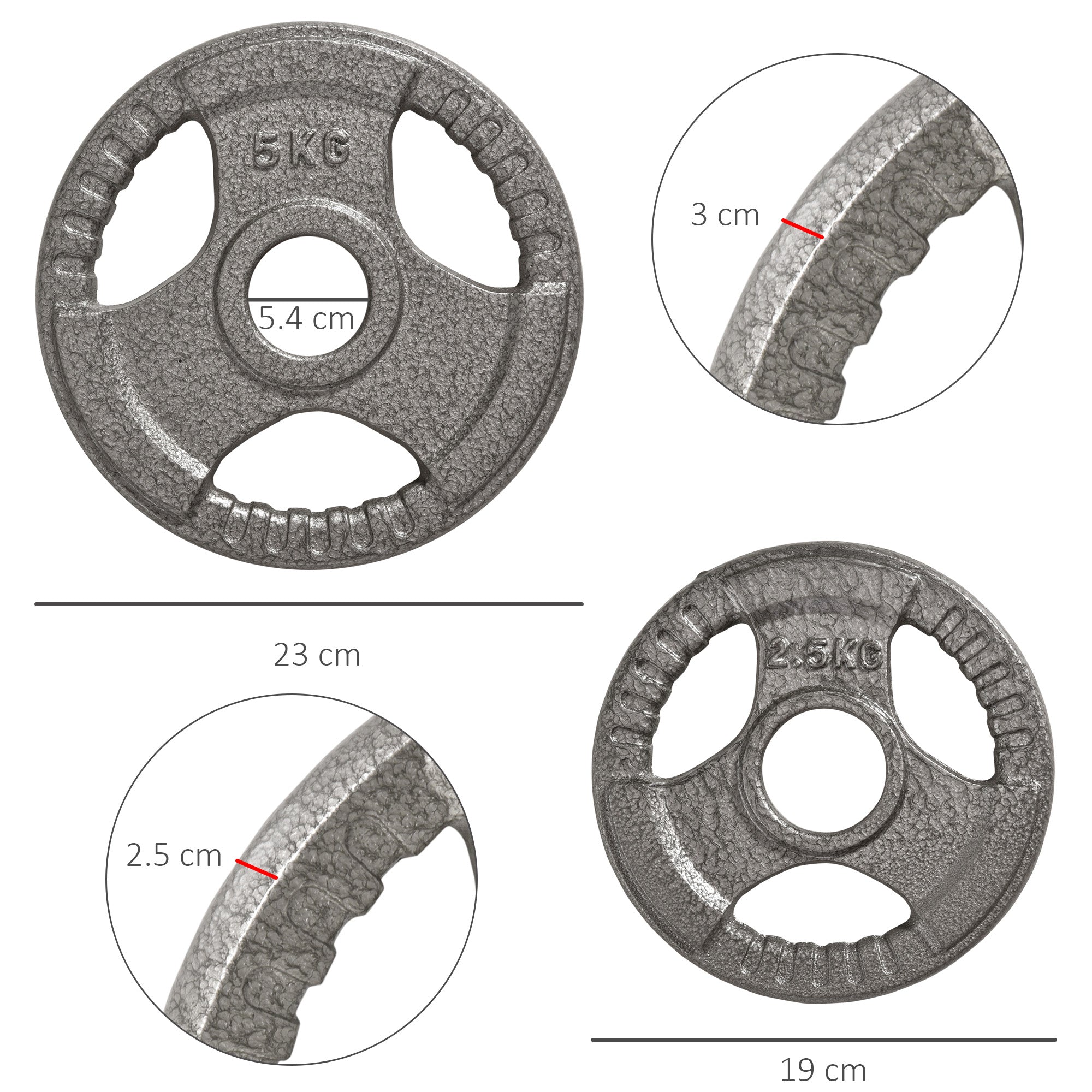 HOMCOM Set of 4 Weight Plate for 2"/5cm hole Dumbbell Handle Bar 15kg Dumbbell Plates Barbell Weight 2 x 5kg, 2 x 2.5kg 