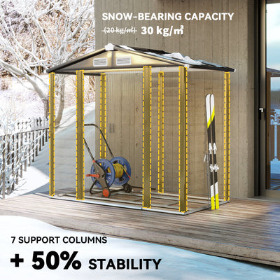 Outsunny 7 x 4ft Garden Shed, Easy to Assemble, Upgraded Galvanised Steel Frame with Foundation Kit, Double Doors with Lock, Outdoor Metal Shed with Vents and Gloves, Garden Storage Shed, Natural 