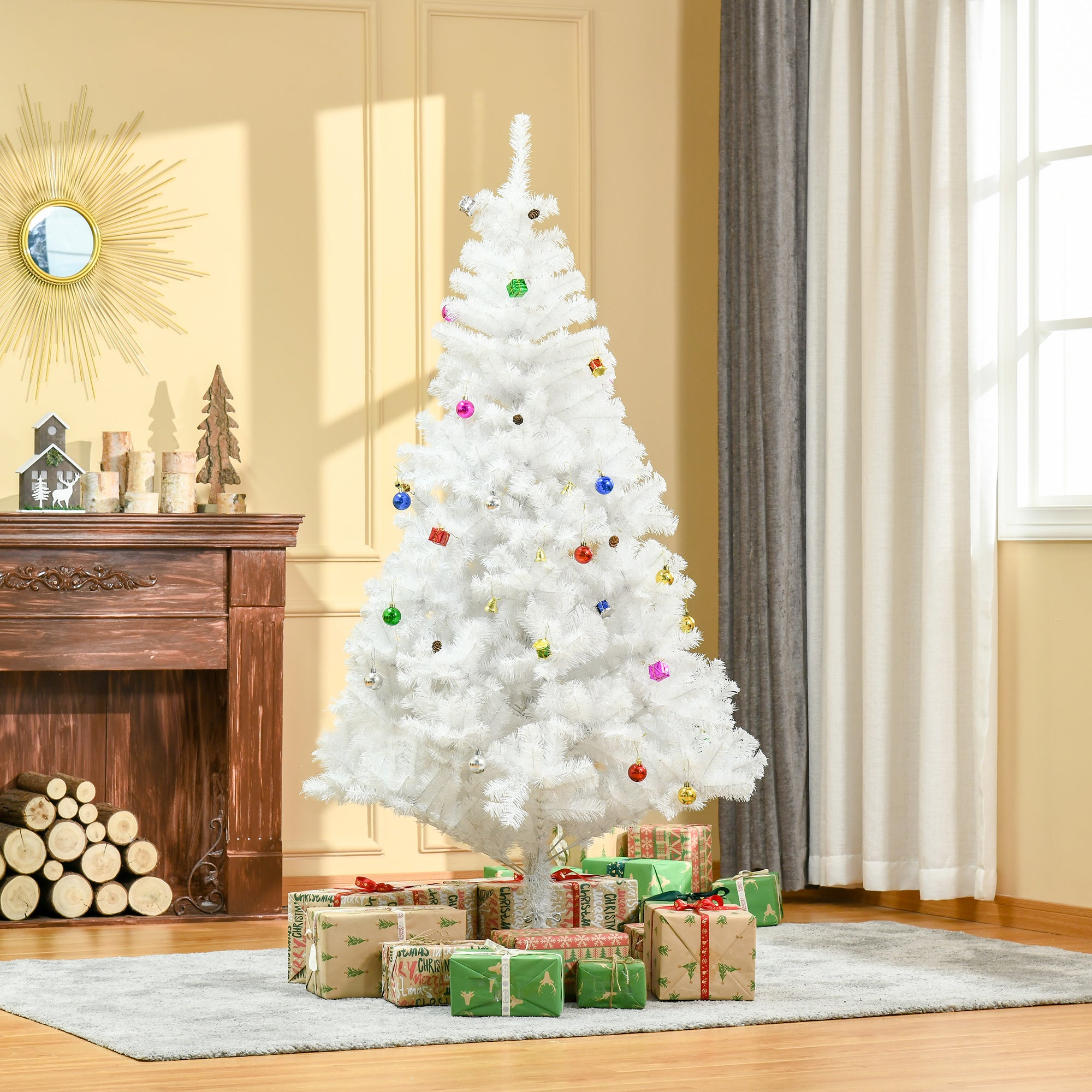 HOMCOM 6ft Snow Artificial Christmas Tree w/ Metal Stand Decorations Home Seasonal Elegant Faux White 