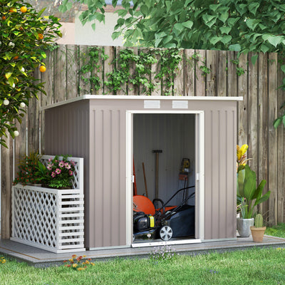 Outsunny 7 x 4ft Galvanised Steel Garden Shed, with Foundation Kit - Grey 