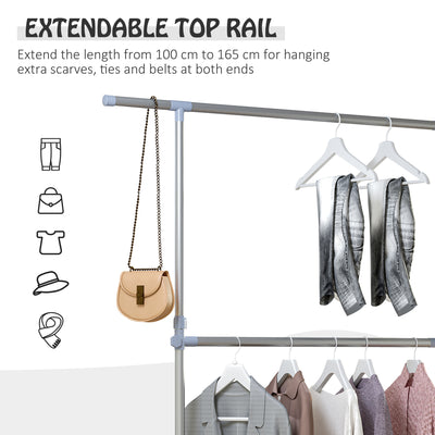 HOMCOM Heavy Duty Clothes Hanger Garment Rail Hanging Display Stand Rack w/ Wheels Adjustable 