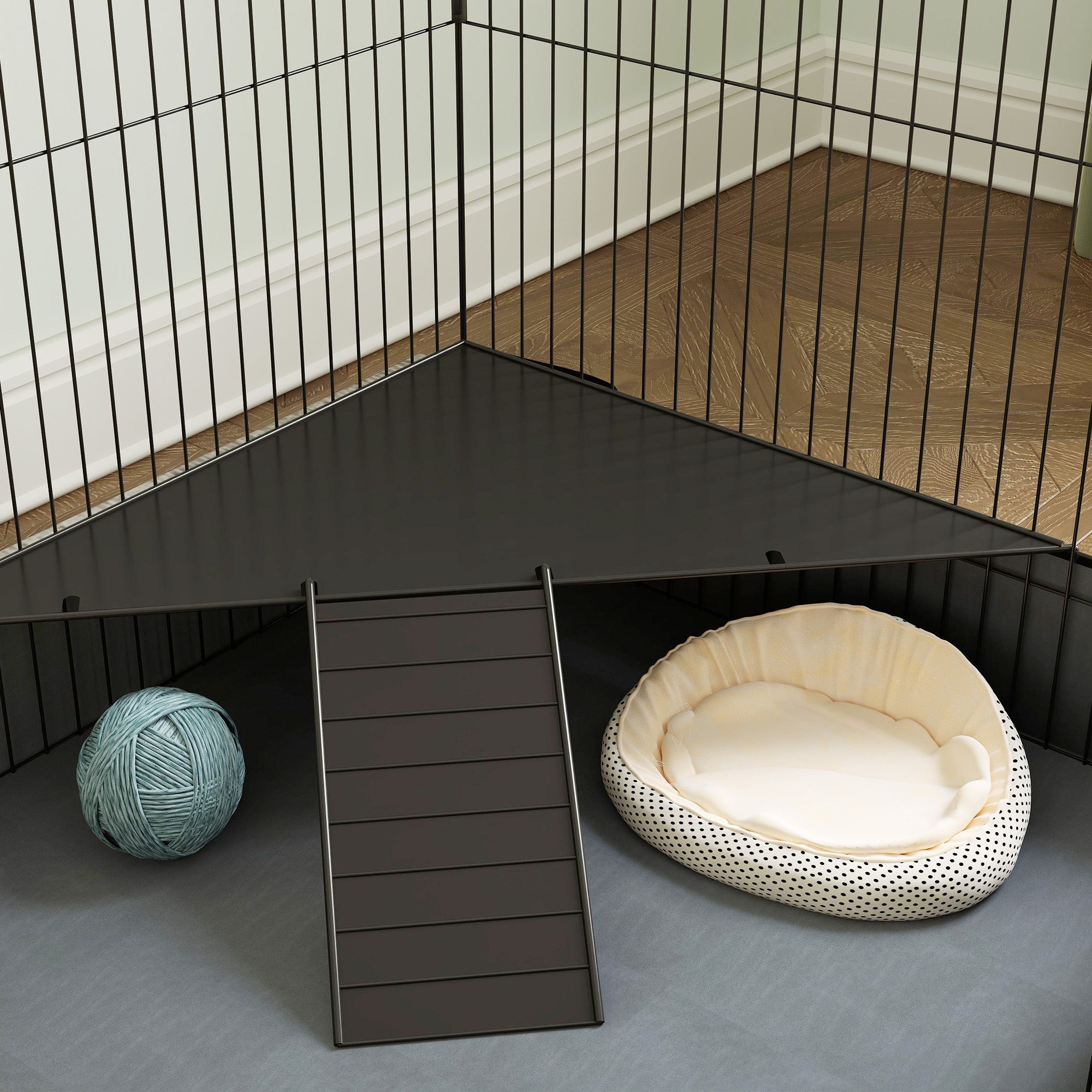 PawHut 2 in 1 Guinea Pig Cage, Rabbit Cage Pet Playpen with 2 Separate Area, Waterproof Oxford Fabric Floor for Hedgehogs 