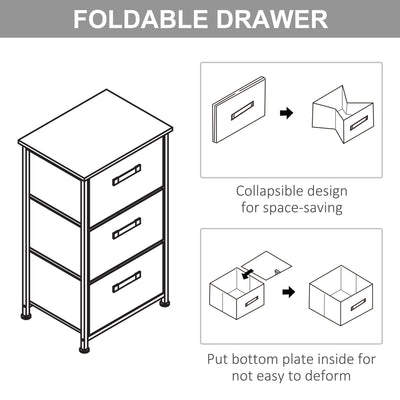 HOMCOM Vertical 3-Tier Linen Drawer Cabinet Organizer Storage Dresser Tower with Metal Frame Adjustable Feet for Living Room, Bathroom, Kitchen, White, Oak and Light Grey 