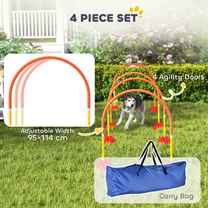 PawHut 4 Piece Dog Agility Training Equipment with 4 Adjustable Width Doors, Carry Bag, for Garden, Orange 