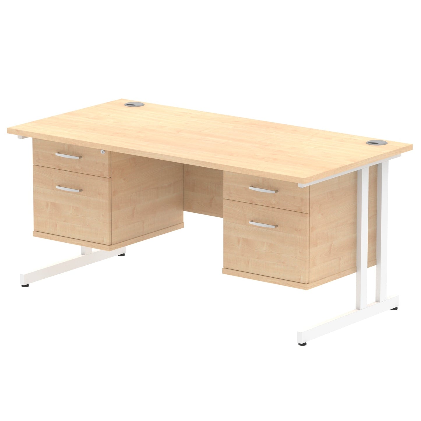 Impulse 1600mm Cantilever Straight Desk With Two Fixed Pedestal