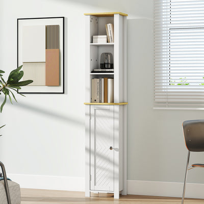 kleankin Slim Bathroom Storage Unit with Open Compartment, Bathroom Storage Cabinet with Adjustable Shelf, 34 x 23 x 165 cm, White 
