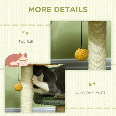 PawHut 52cm Small Cat Tree for Indoor Cats, Scratching Posts with Two Beds, Toy Ball 
