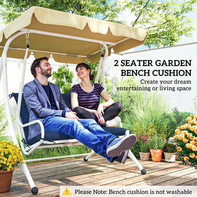 Outsunny 2 Seater Bench Pad, Garden Chair Cushion with Back and Ties for Indoor and Outdoor Use, 98 x 100 cm, Dark Blue 