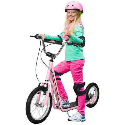 HOMCOM Kids Scooter, Teen Kick Scooter with Rubber Wheels, 16" Front Wheel, Height Adjustable Handlebar, Dual Brakes, Kick Stand, for 5+ Years, Pink 
