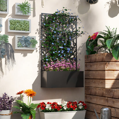 Outsunny Outdoor Metal Planter, with Back Trellis - Black 