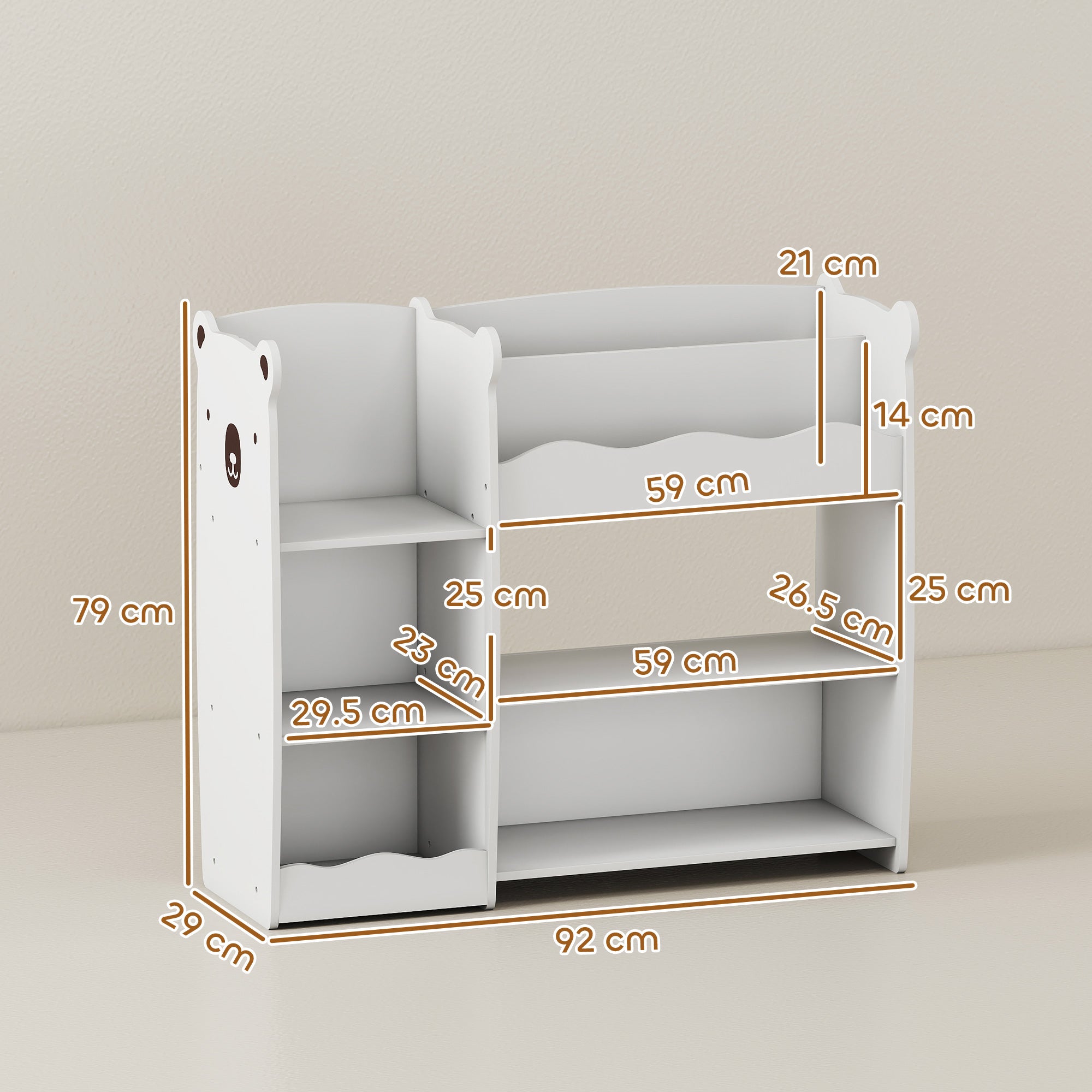 AIYAPLAY Kids Toy Storage Unit, Bear Design Kids Bookshelf and Toy Organiser, for Bedroom, Nursery, Playroom, White 