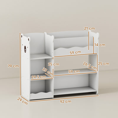 AIYAPLAY Kids Toy Storage Unit, Bear Design Kids Bookshelf and Toy Organiser, for Bedroom, Nursery, Playroom, White 