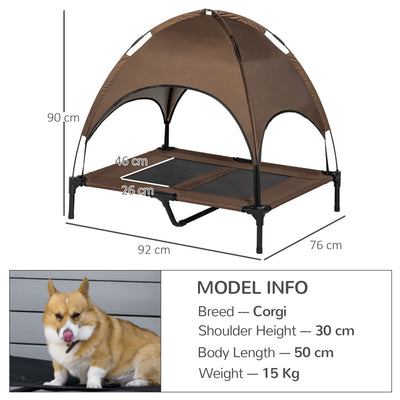 PawHut Raised Dog Bed Waterproof Elevated Pet Cot with Breathable Mesh UV Protection Canopy Coffee, for Large Dogs, 92 x 76 x 90cm 