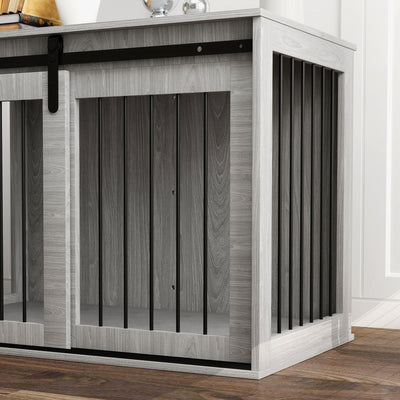 PawHut 98cm Dog Crate Furniture with Removable Cushion for Large Dogs - Grey 