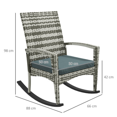 Outsunny Outdoor PE Rattan Rocking Chair, Garden Rocking Chair Set with Armrest and Cushion, Light Grey 