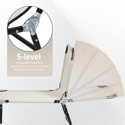 Outsunny Garden Sun Lounger, with Five-Position Back - Cream White 