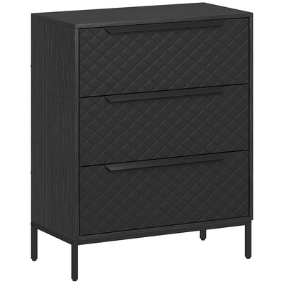 HOMCOM Chest of Drawers, Dresser with 3 Fabric Drawers and Aluminium Handles - Black 