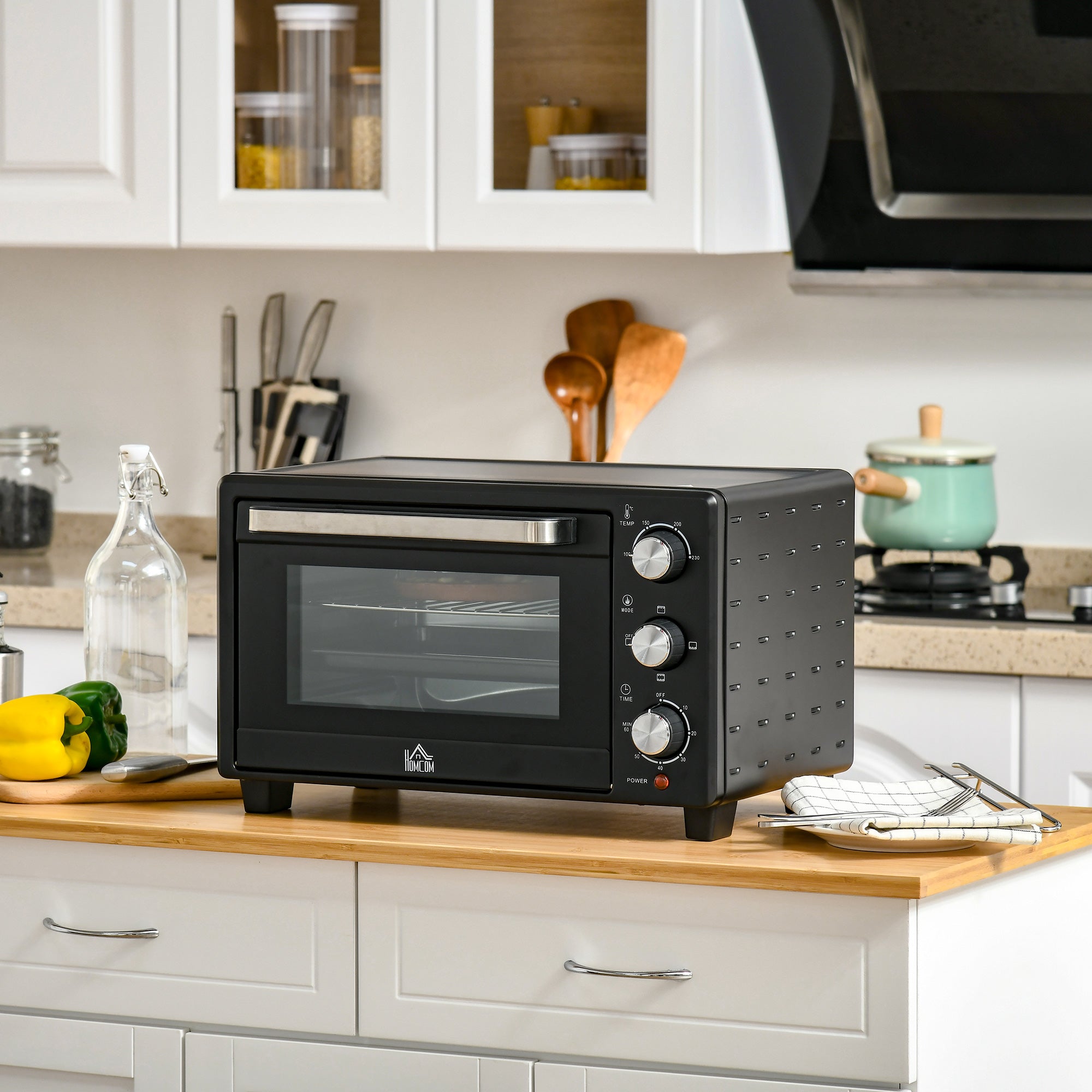 HOMCOM 21L Mini Countertop Oven, 100°C-230°C Adjustable Temp - Black 