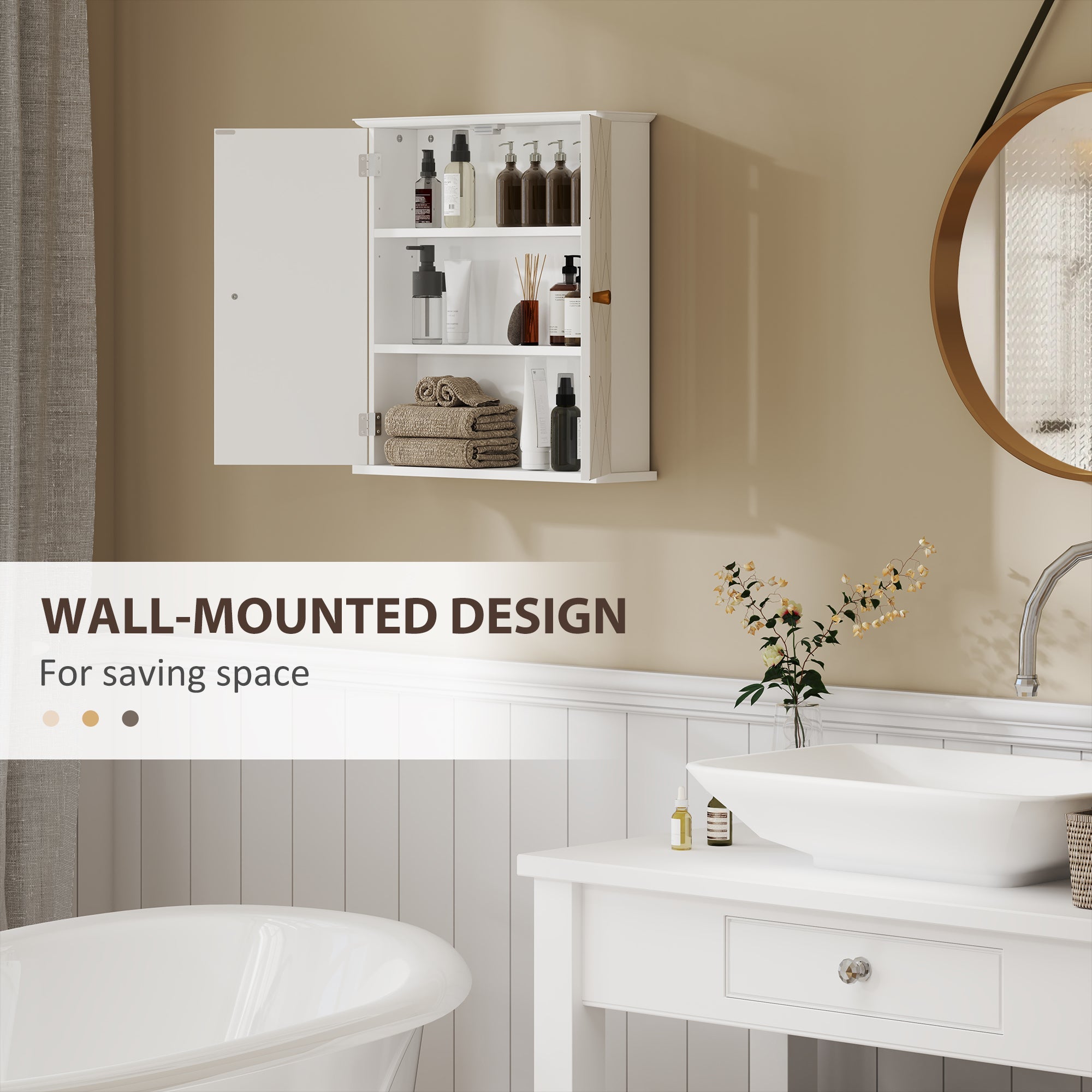 HOMCOM Bathroom Cabinet Wall Mounted, Bathroom Wall Cabinet Medicine Cabinet with 2 Doors, Adjustable Shelf, White 