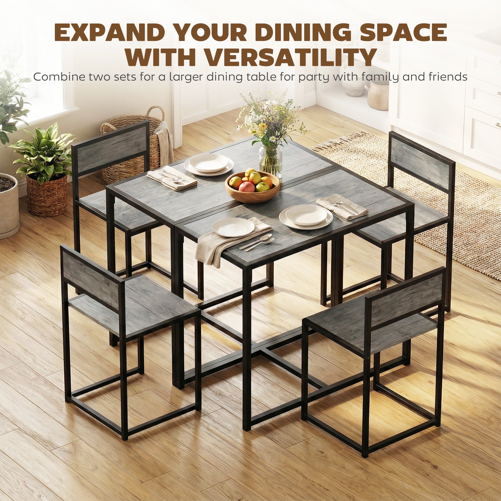 HOMCOM 3 Piece Table Stool Set - Charcoal Grey Wood-Effect 