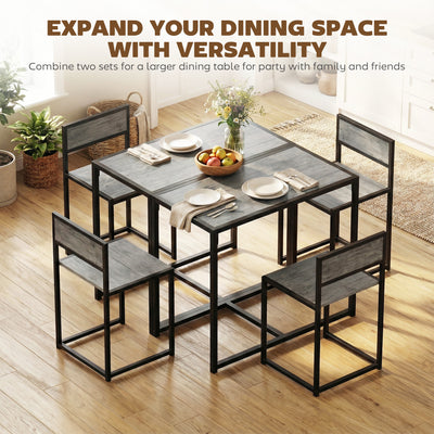 HOMCOM 3 Piece Table Stool Set - Charcoal Grey Wood-Effect 