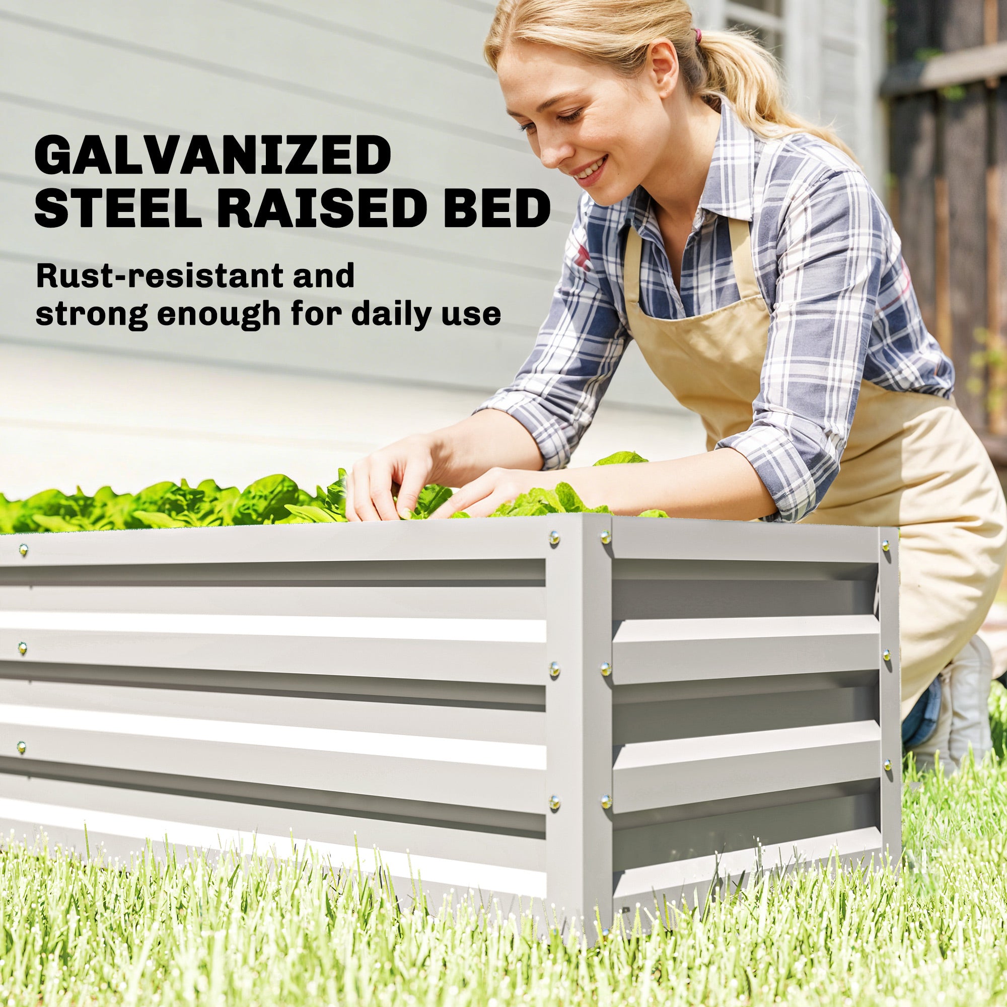 Outsunny Small Greenhouse with Raised Garden Bed, Galvanised Walk-in Greenhouse with Roll Up Windows, 141 x 141 x 190 cm, White 