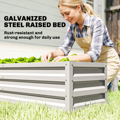 Outsunny Small Greenhouse with Raised Garden Bed, Galvanised Walk-in Greenhouse with Roll Up Windows, 141 x 141 x 190 cm, White 