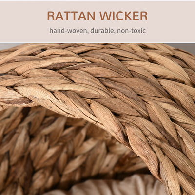 PawHut Wicker Cat Bed, Raised Rattan Cat Basket with Cylindrical Base, Soft Washable Cushion, 42 x 33 x 52cm - Brown 