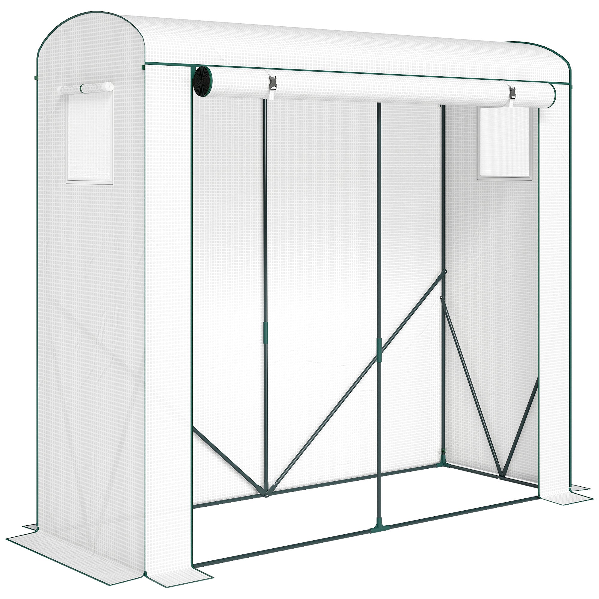 Outsunny Mini Greenhouse, Garden Tomato Growhouse with Roll-Up Door and 2 Mesh Windows, PE Cover, 200 x 75 x 188 cm, White 
