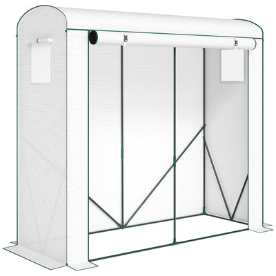 Outsunny Mini Greenhouse, Garden Tomato Growhouse with Roll-Up Door and 2 Mesh Windows, PE Cover, 200 x 75 x 188 cm, White 