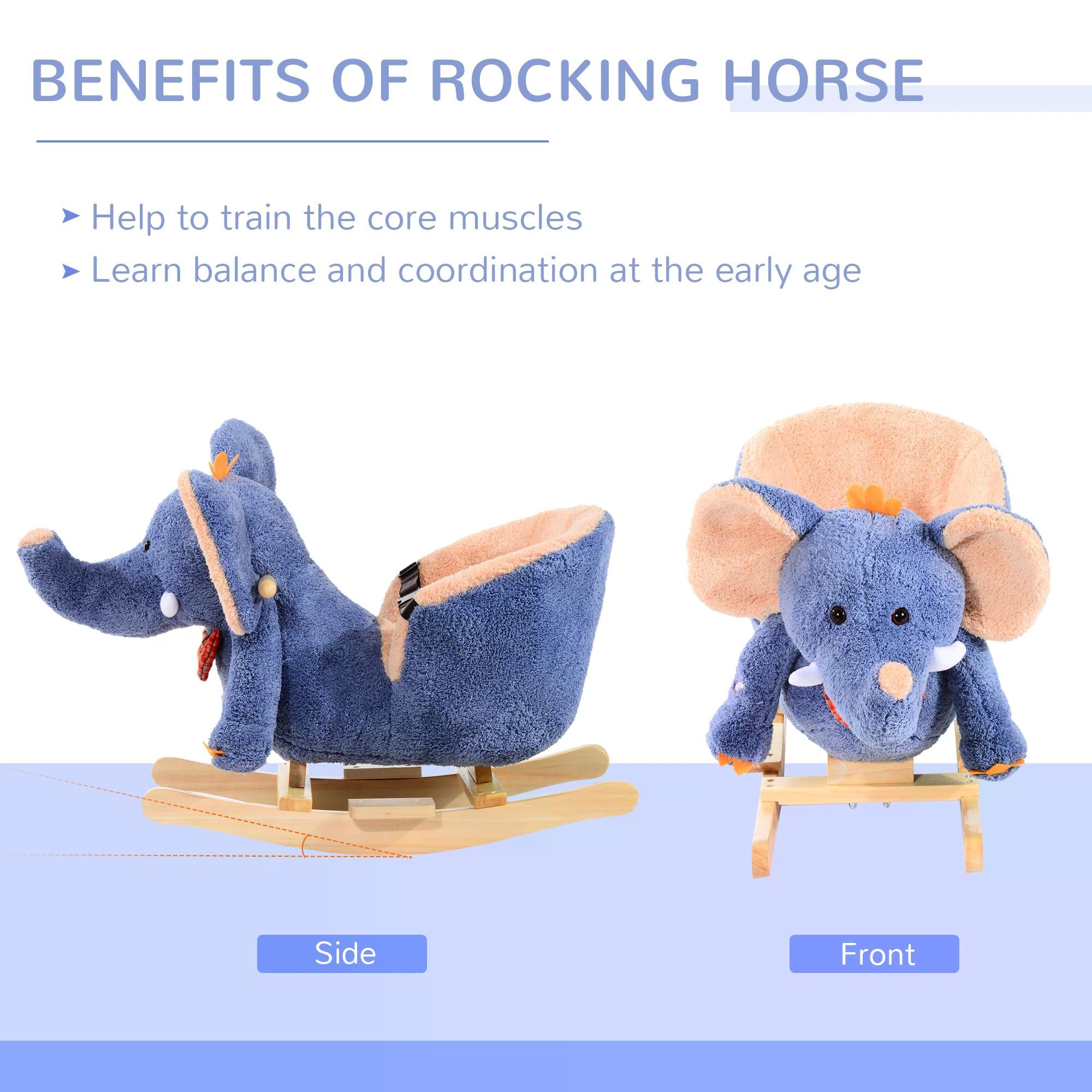 HOMCOM Children Rocking Seat with Sound, Elephant-Blue/Beige 