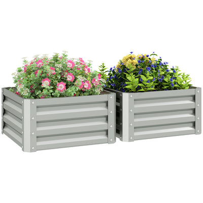 Outsunny Set of Two 60 x 60cm Steel Planter Boxes - Light Grey 