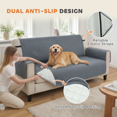 PawHut Waterproof Sofa Cover 3 Seater, Soft Couch Cover for Dogs Cats Pets, Non Slip Sofa Slipcoevr with Elastic Straps 