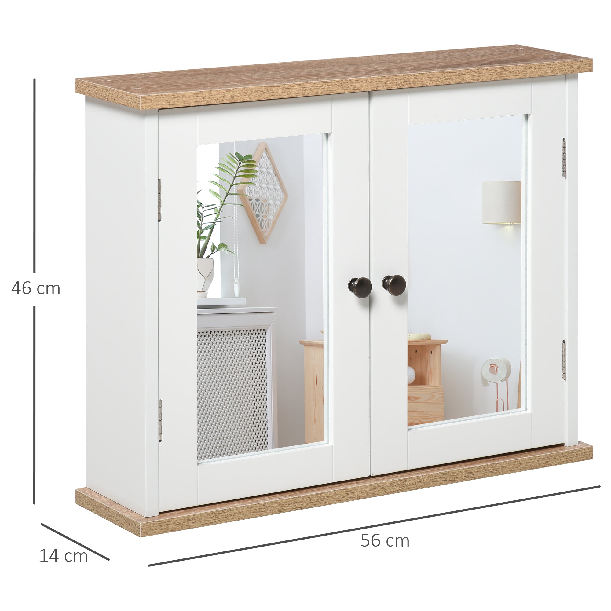 kleankin Bathroom Mirror Cabinet Wall Mounted Storage Cupboard with Double Door and Adjustable Shelf, White 
