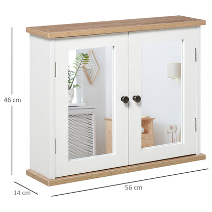 kleankin Bathroom Mirror Cabinet Wall Mounted Storage Cupboard with Double Door and Adjustable Shelf, White 