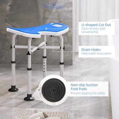HOMCOM 39-51.5cm 'U' Seat Padded Shower Stool - Dark Blue 