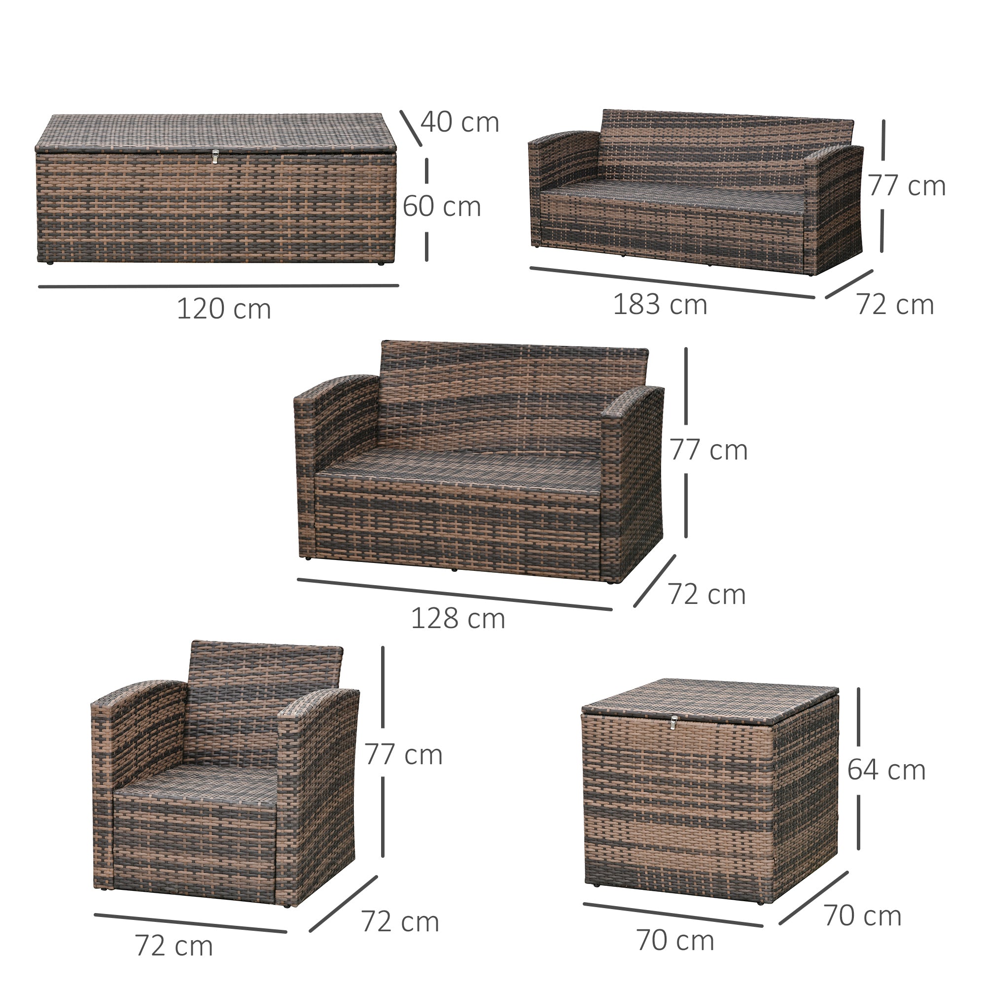 Outsunny 6 Pieces Rattan Garden Furniture Set, 7 Seater Wicker Outdoor Furniture Set with Storage Tea Table & Side Table, Sectional Garden Sofa Set with Cushions, Orange 
